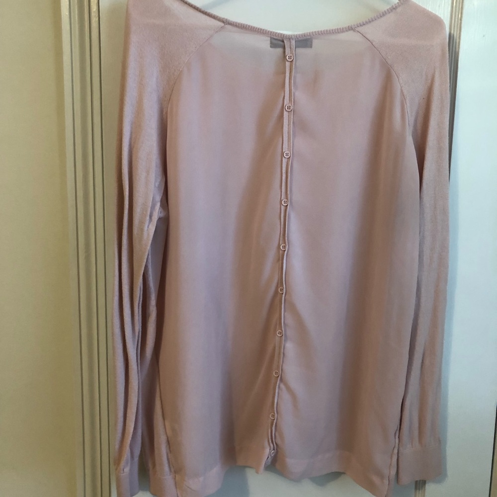 Pink cotton and chiffon button back sweater